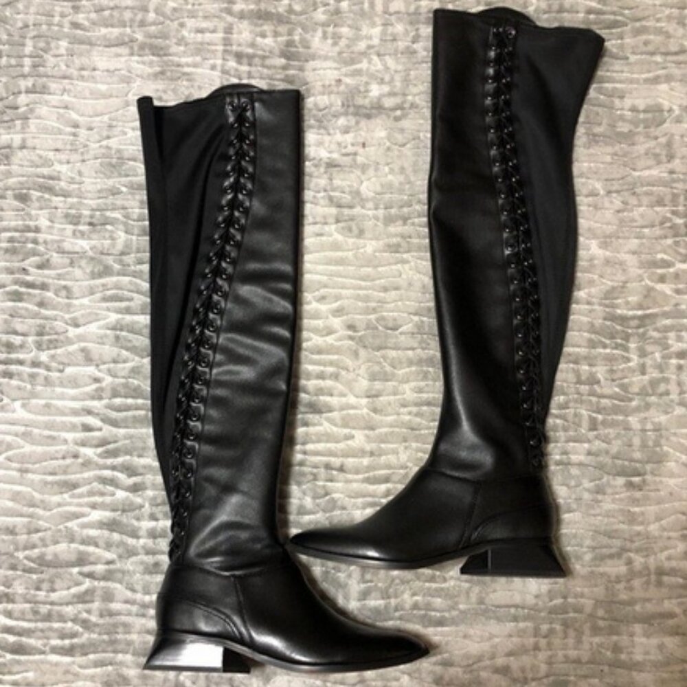BCBG MAXAZRIA Black Larya Over The Knee high pu leather Boots 7 /37 new low heel